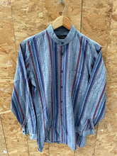Vintage 80s Striped Mandarin Collar Long Sleeve Shirt Mens Size M
